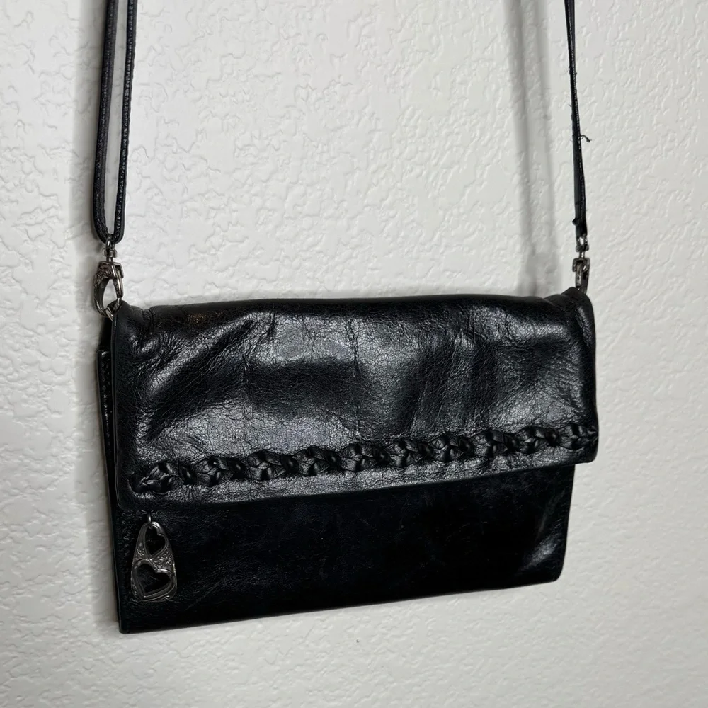 Vintage‎ Brighton Black Leather Foldable Crossbody bag Clutch Wallet